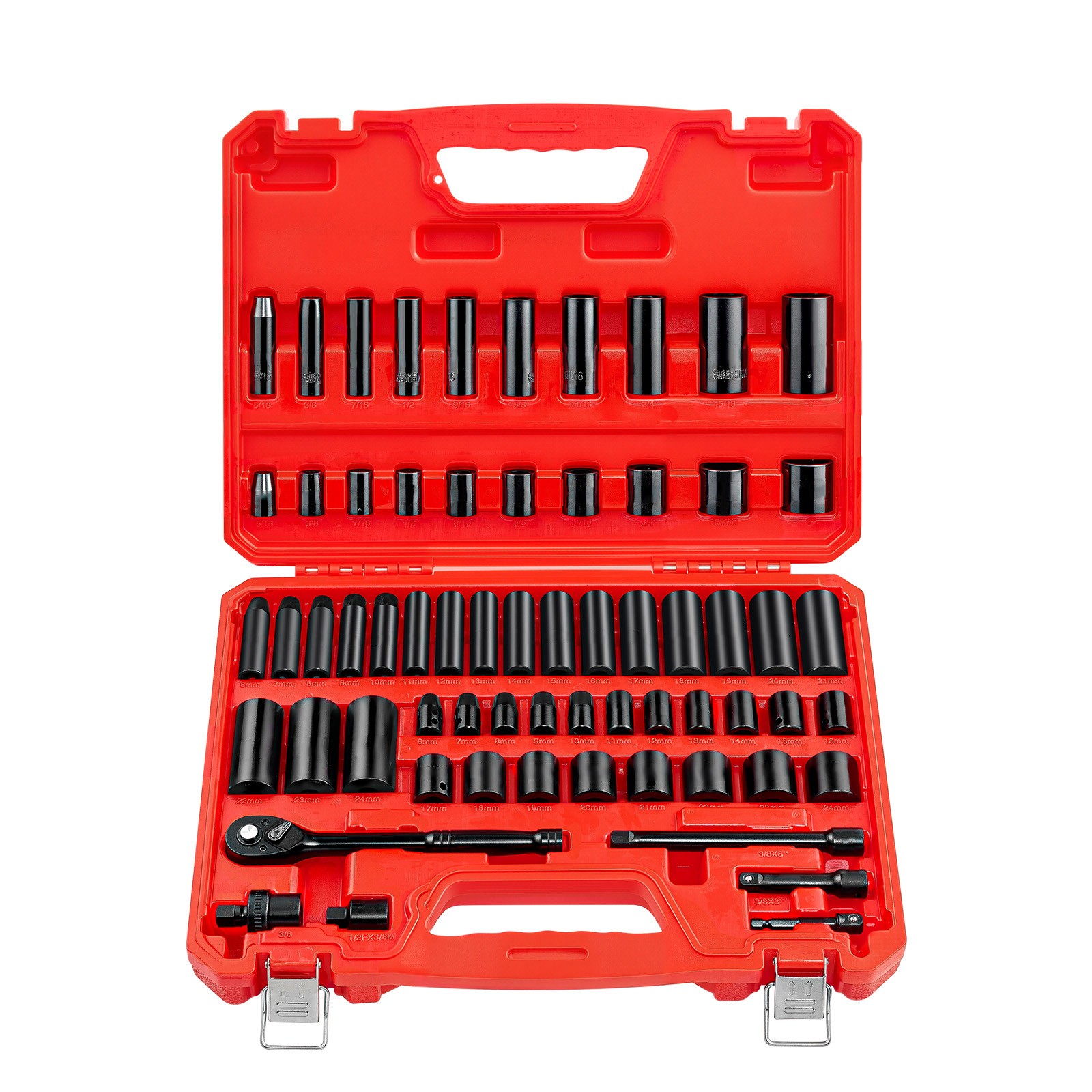 Uimoso 64-Piece 3/8 in Drive Impact Socket Set SAE 5/16-1 in & Metric 6-24 mm
