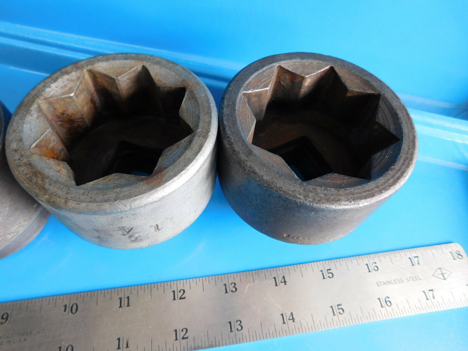 USED, SNAP ON » DOUBLE SQUARE SHORT SOCKETS» 8 PT. LOT OF 6, 3/4 & I INCH DRIVE