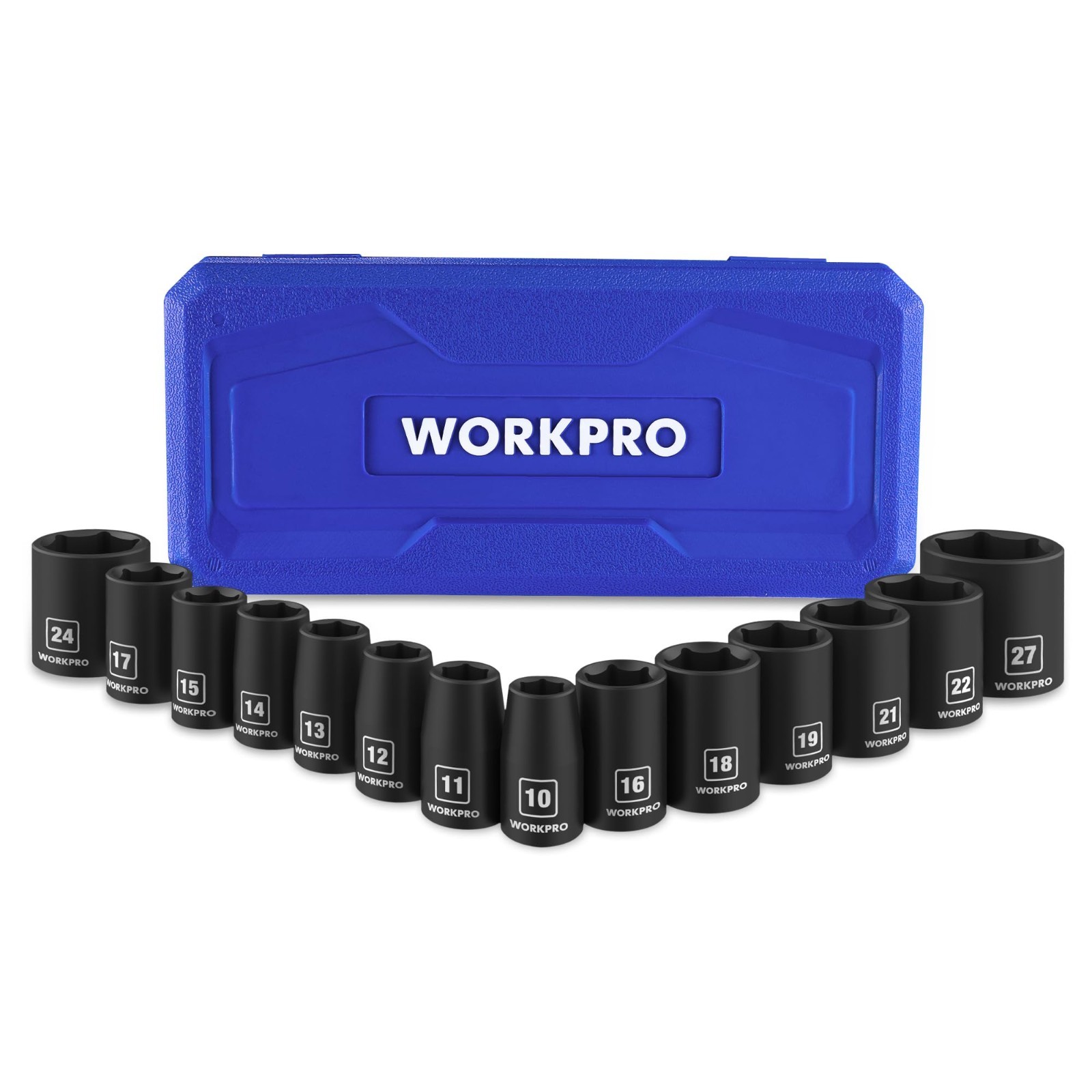 14PCS 1/2” Drive Shallow Impact Socket Set, Metric Cr-V Steel, 6-Point with Case