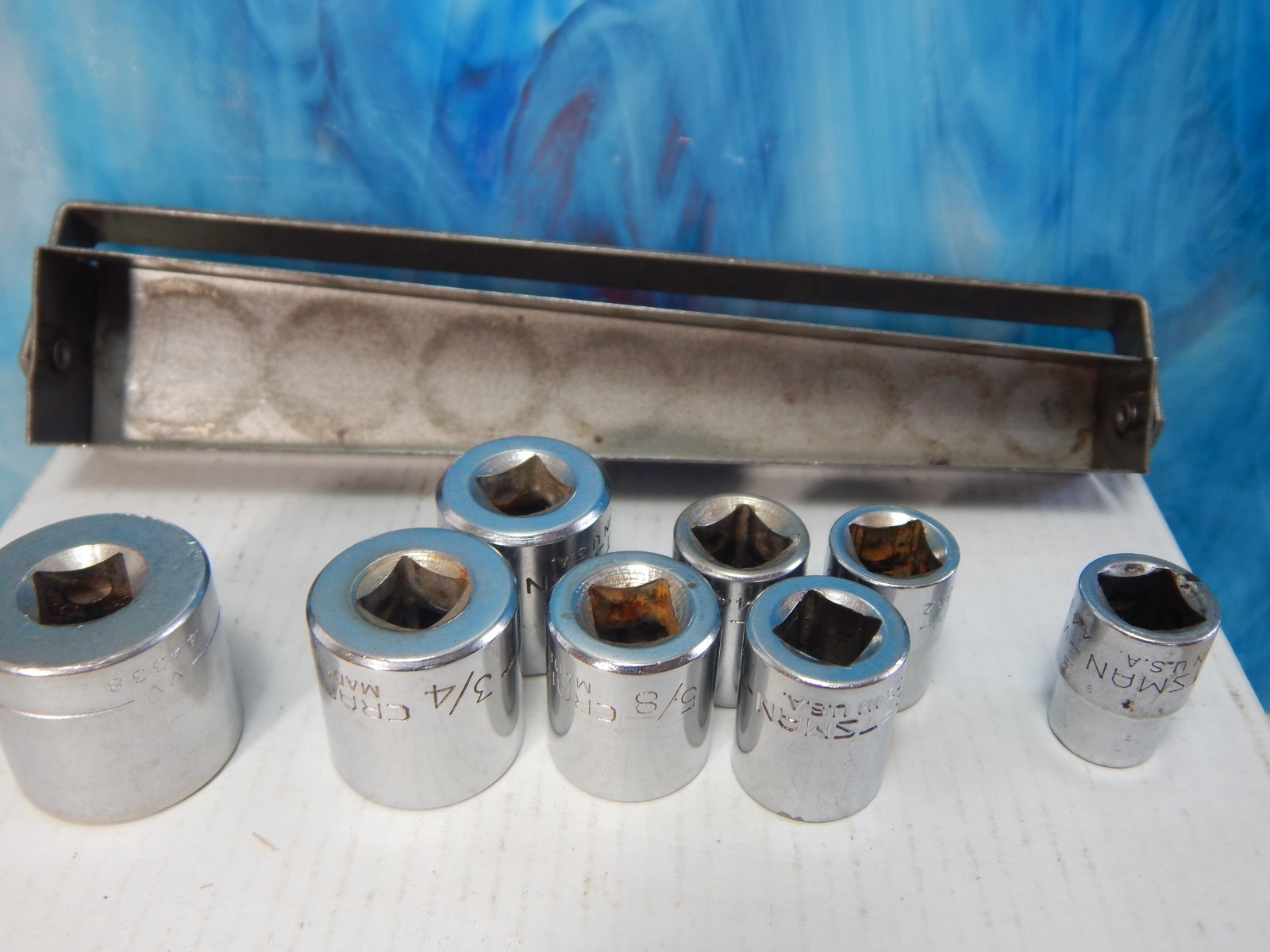 Vtg Craftsman V Series 3/8” Dr 12pt Socket Set 8 Pc 3/8”-13/16″ Metal Carry Tray