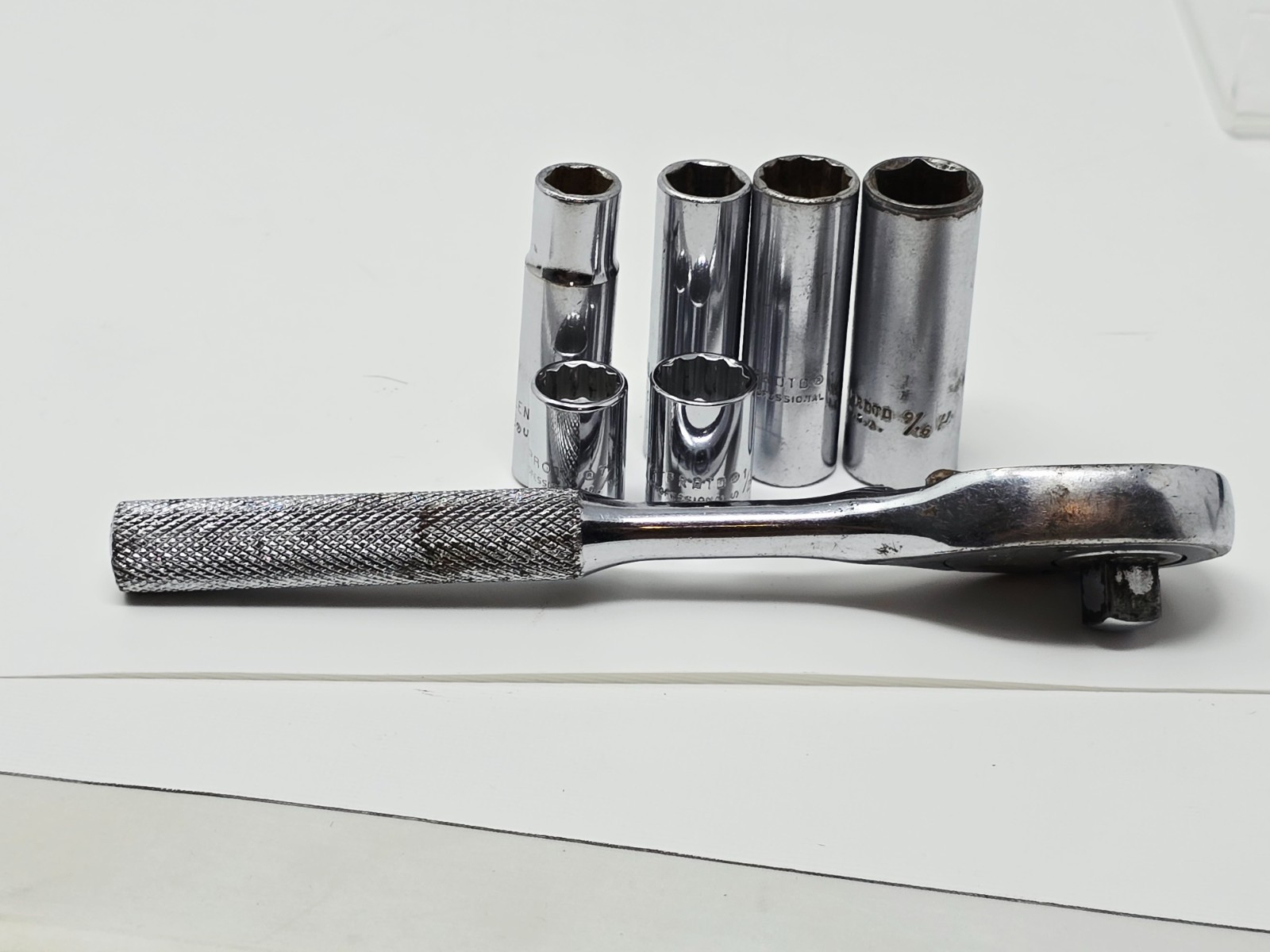 PROTO Pear Head Ratchet 5249 3/8″ Drive 7″ USA Professional with Sockets
