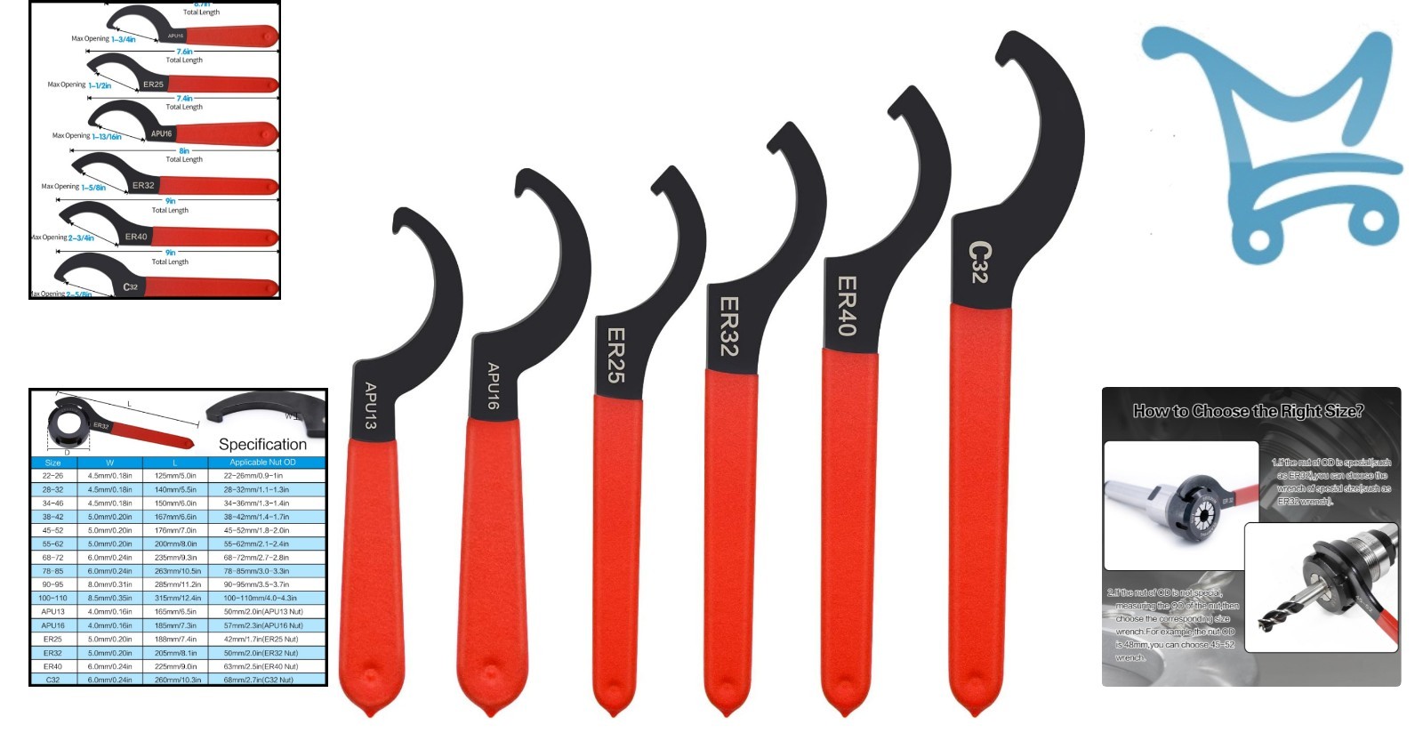 6pcs Coilover Spanner Wrench Set Alloy Steel Shock Adjustment Tools