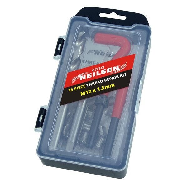 Neilsen 15Pcs Thread Repair Helicoil Type Set M12 x 1.5-16.3mm Long Coils CT2747