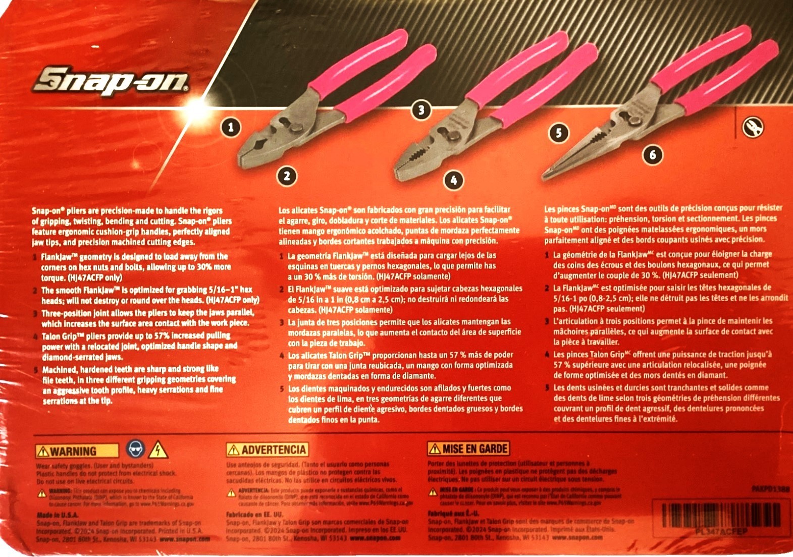 *NEW* Snap On PLIERS SET PL347ACFEP *PINK HANDLES* 3 pcs 46ACF, HJ47ACF, LN47ACF