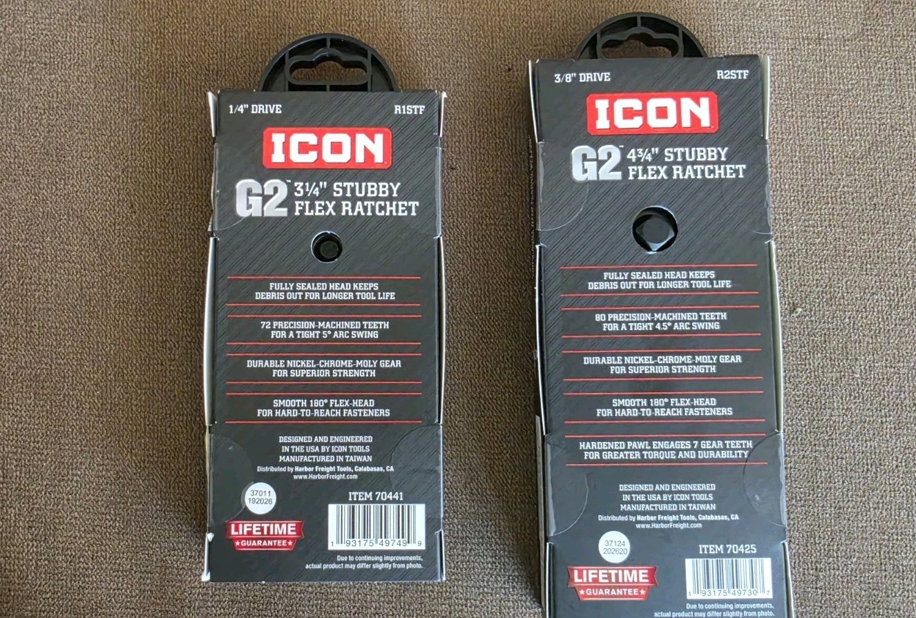 NEW ICON G2 3/8″ R2STF in Stubby Flex & G2 1/4″ B1STF Ratchet Combo Short Pair