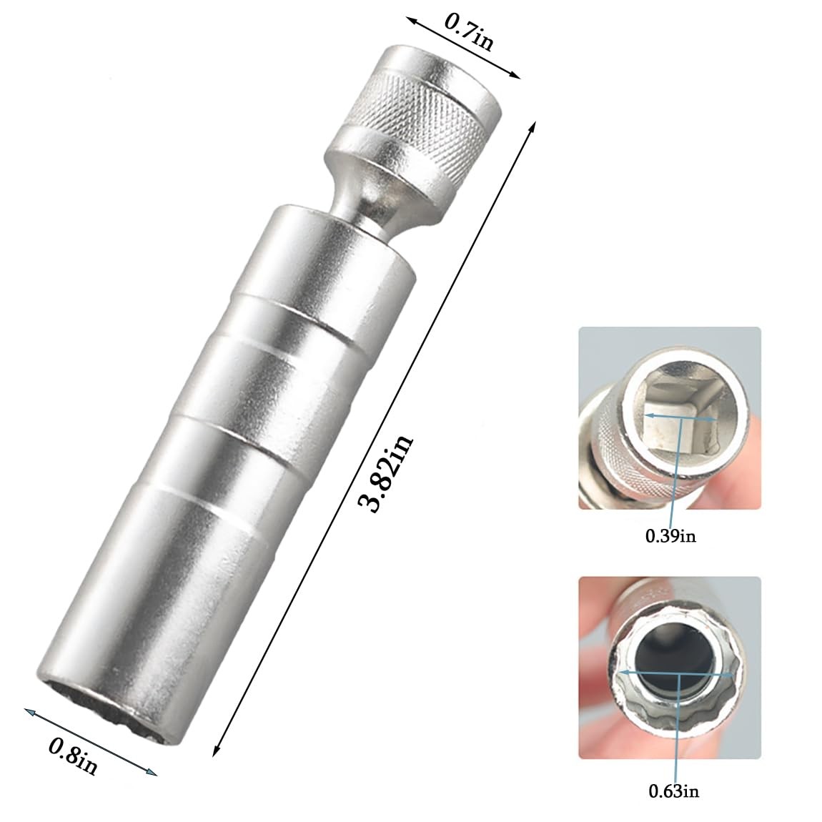 Resze 5/8-Inch（16mm） Thin Wall Spark Plug Socket,12 Short 5/8″（16mm）, Silver