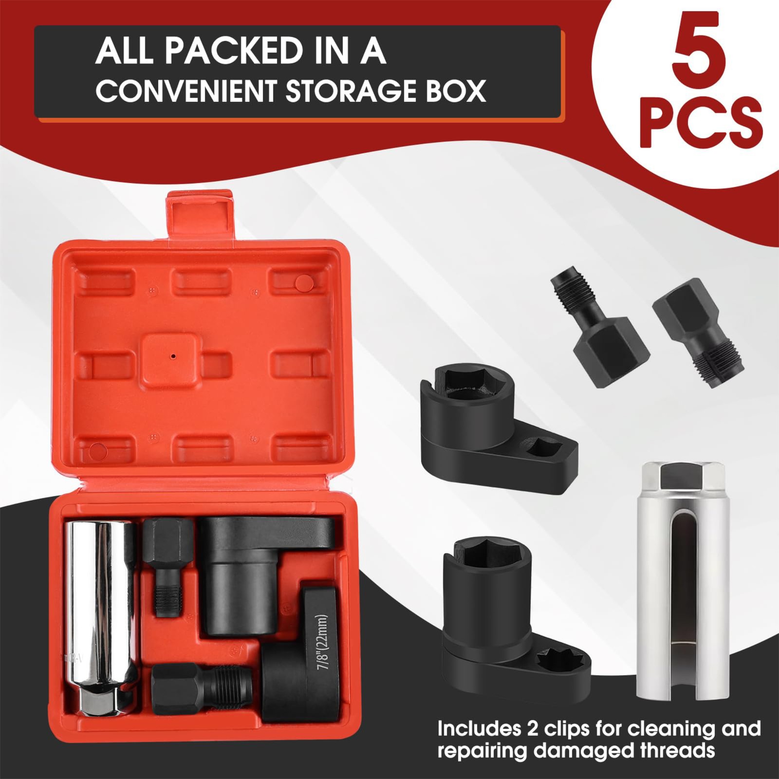 5 O2 Oxygen Sensor Socket Set Check Engine Light Offset Deep Llave Sonda Lambda