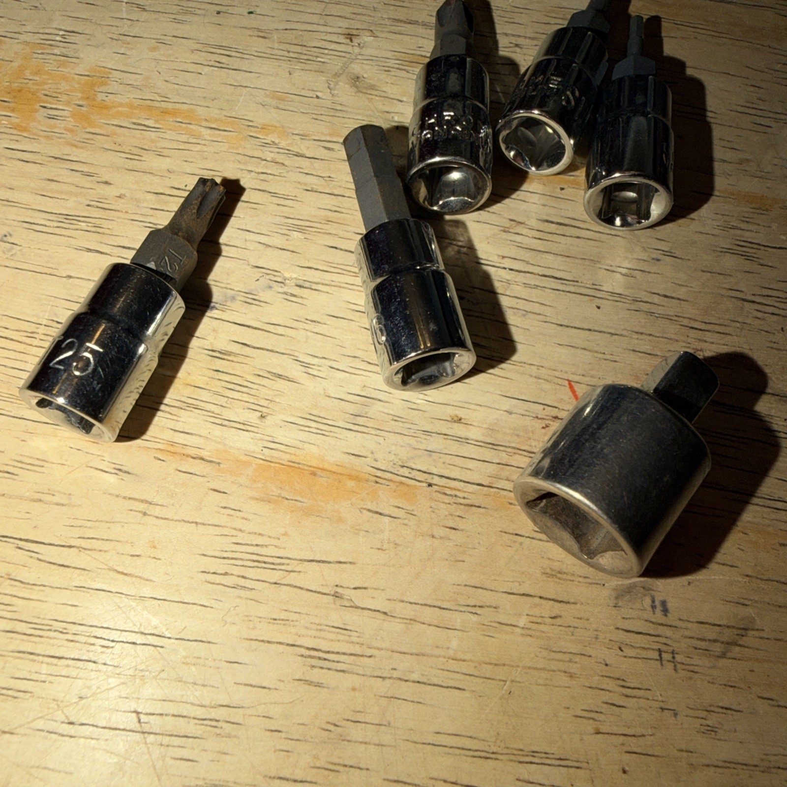 Lot Of 25+ Socket Bits: 1/4” & 3/8 Drive. Torx, Hex, Flat Head, Phillips, Square