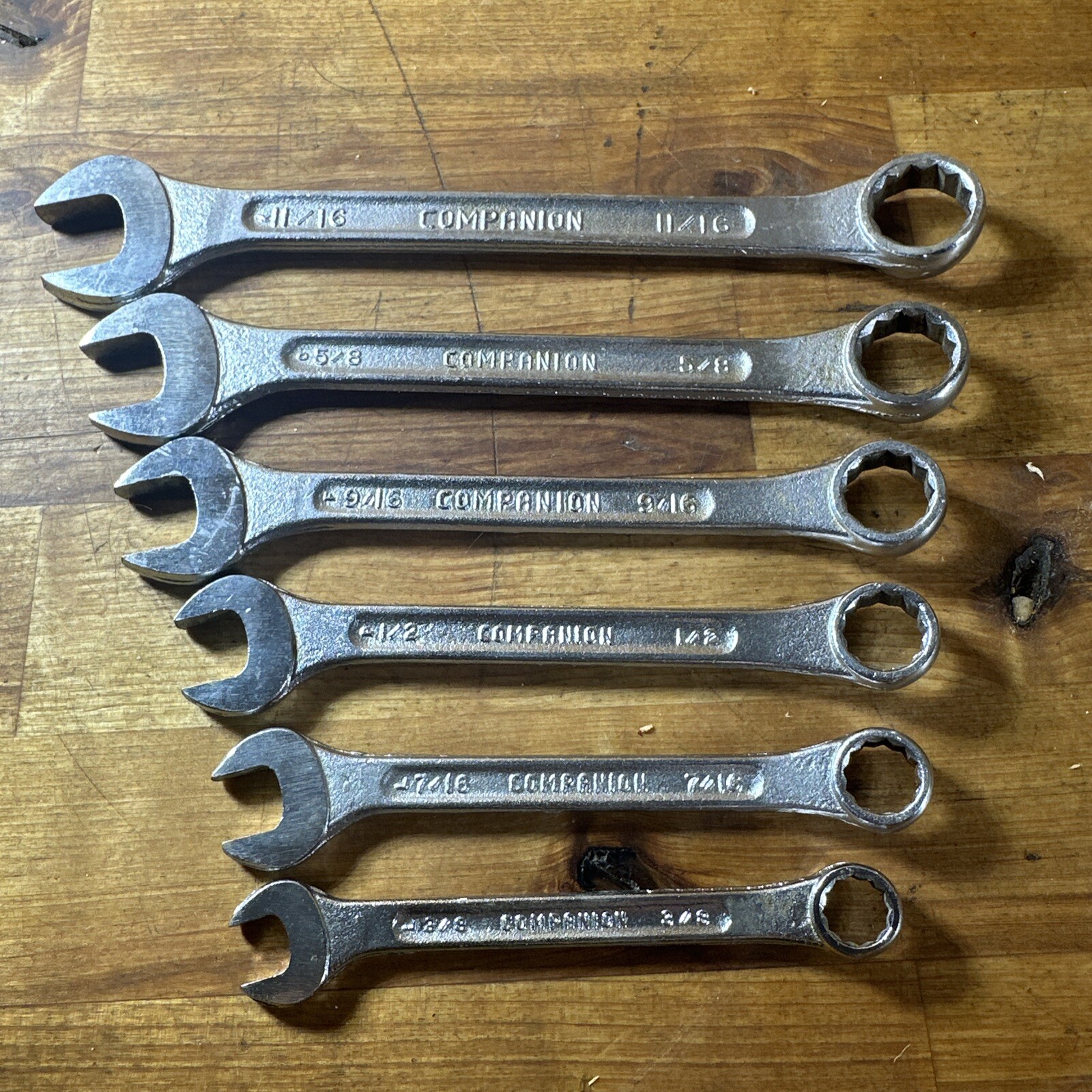 Vintage Sears Companion USA Combination Wrench Set 6 Pc. SAE 3/8-11/16 Inch