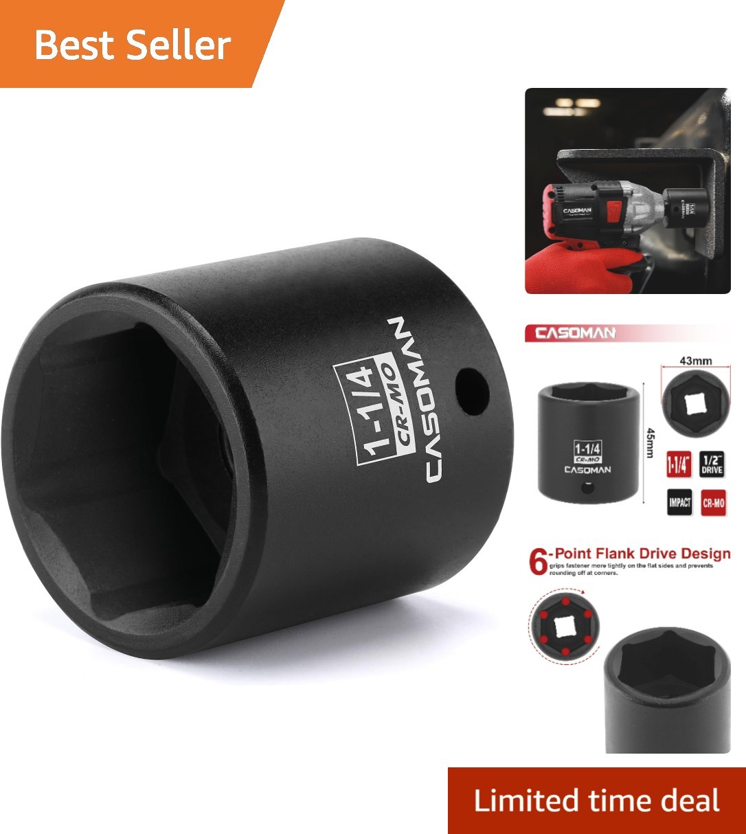 1-1/4″ CR-MO Impact Socket, 1/2″ Drive – Optimal Performance for Automotive Work
