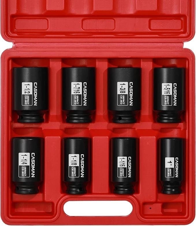 1/2-Inch Drive Deep Axle Nut Impact Socket Set 8 Piece SAE 6 Point CR-MO
