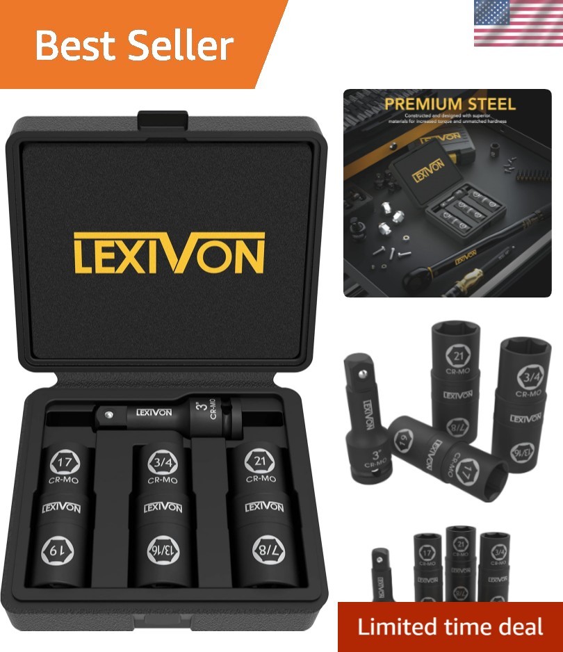 Impact Socket Set, 6 Total Lug Nut Size | Innovative Flip Socket Design Cover…