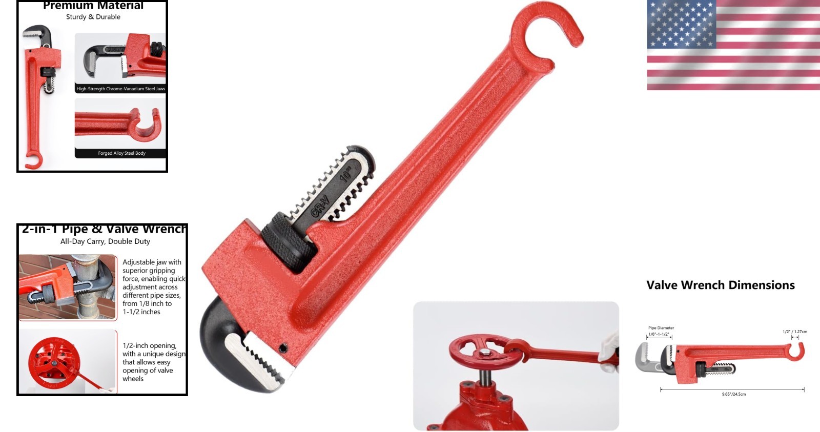 10″ Double-Ended Valve & Pipe Wrench Combo