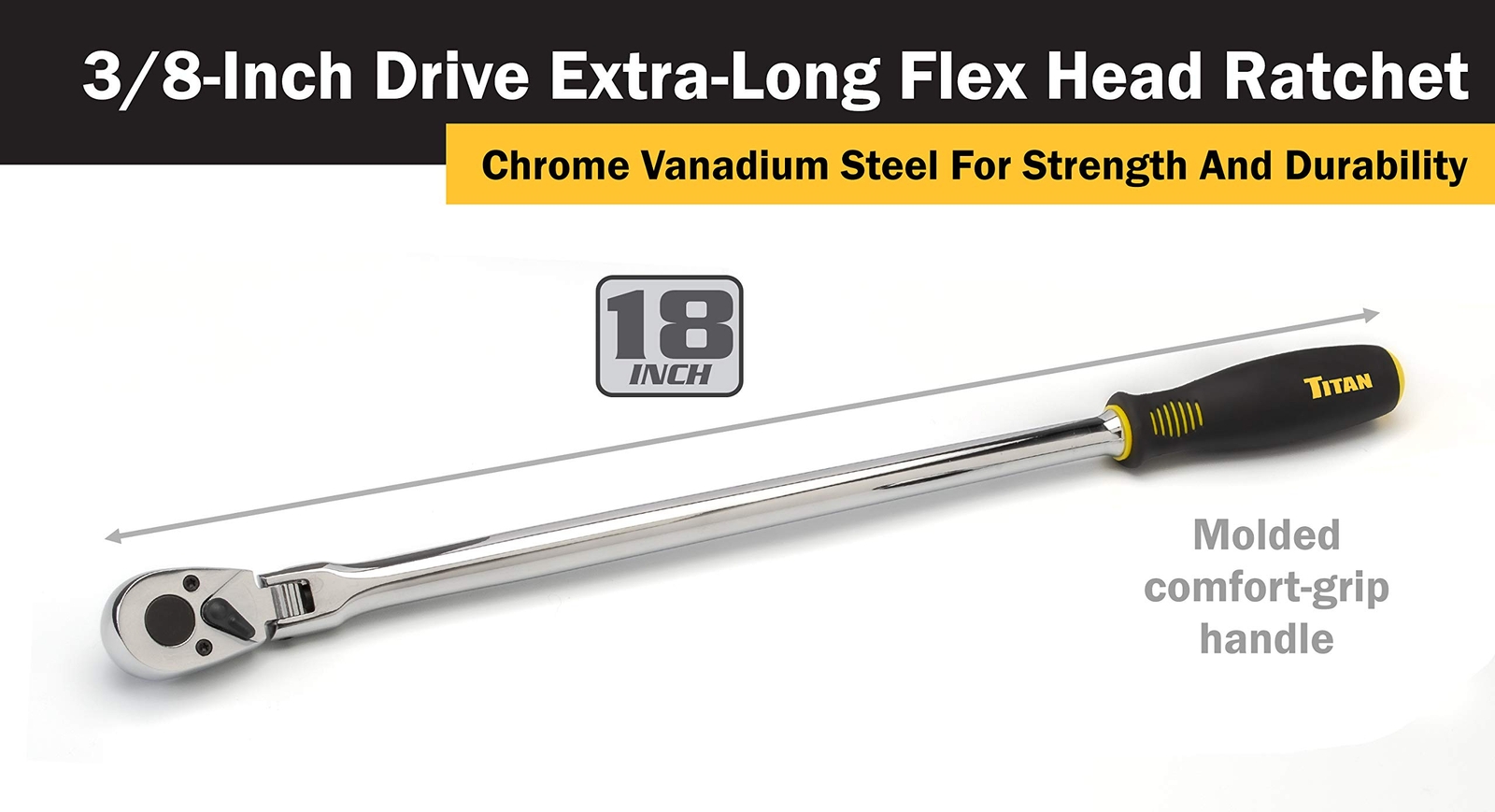 Titan Tools 3/8in Dr. 18in X Long Flex-Head Ratchet (11301)