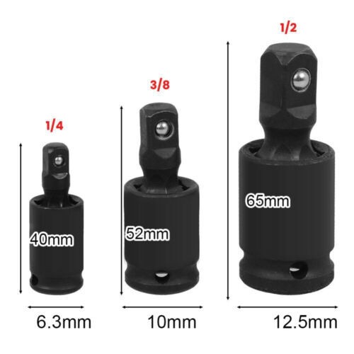 3x Universal Impact Socket Joint Kit 3/8″ 1/2″ 1/4″Extension Wobble Swivel Drive