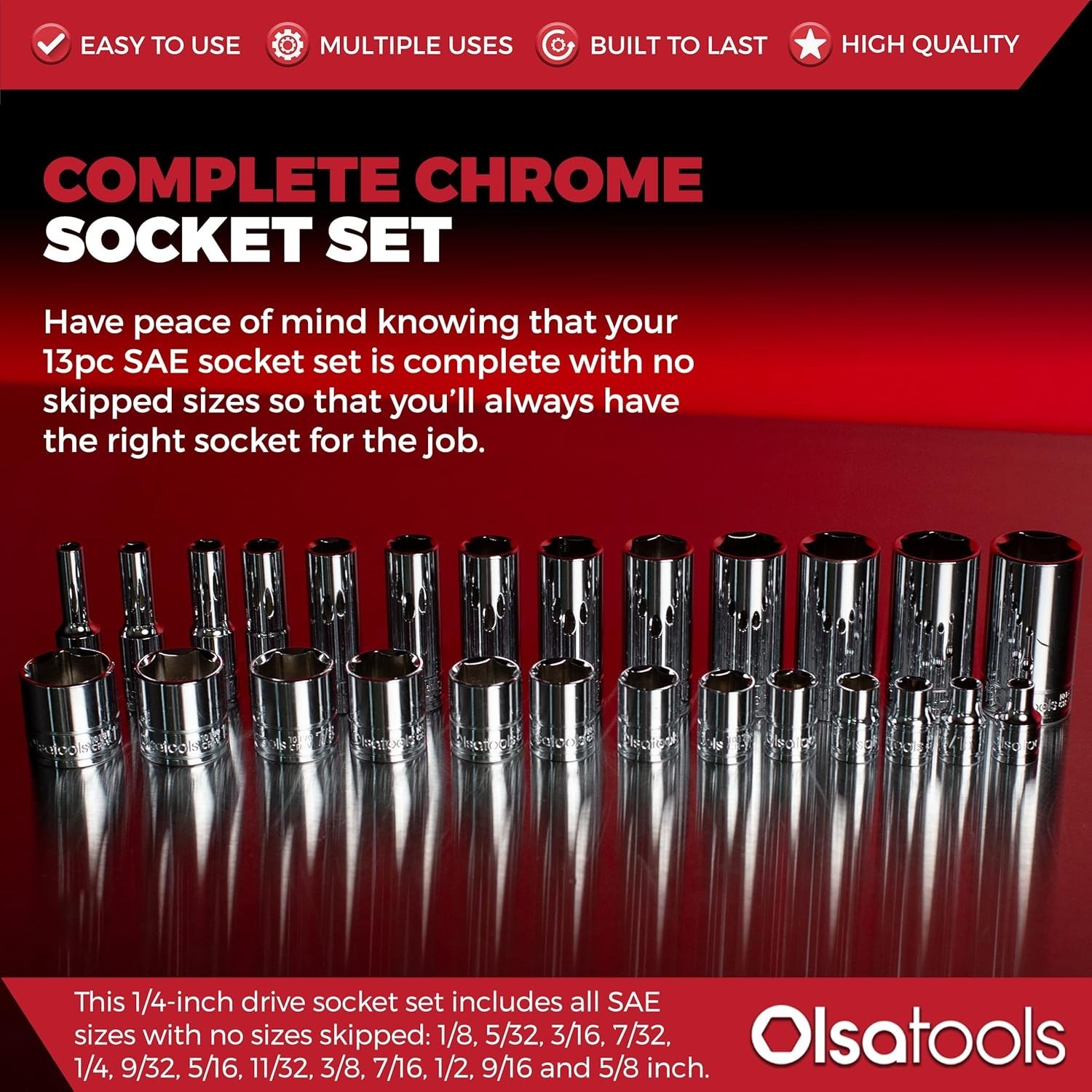 Comprehensive 13pc SAE Deep Socket Set – Polished Chrome, No Skipped Sizes