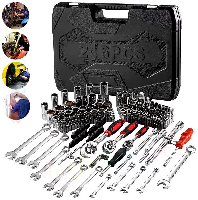NEW 216 pcs spanner socket set 1/2″ 1/4″ 3/8″ Mechanic Tool Kit wrench