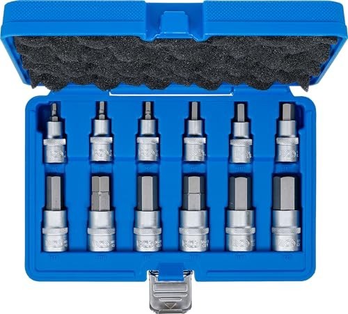 Hex Socket Bit Set 12.5mm 1/2 Inch Drive 12 Pieces Chrome Vanadium Steel
