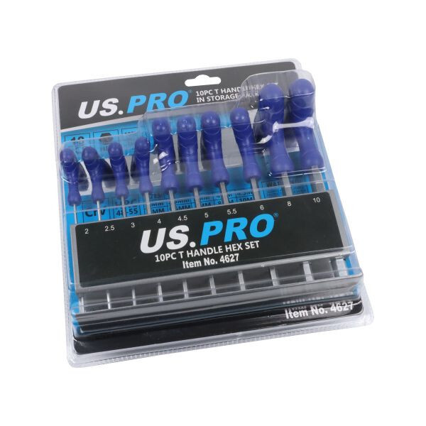 US PRO 10pc Long Metric Hex Allen key Wrench Set 2mm – 10mm T Handle Keys