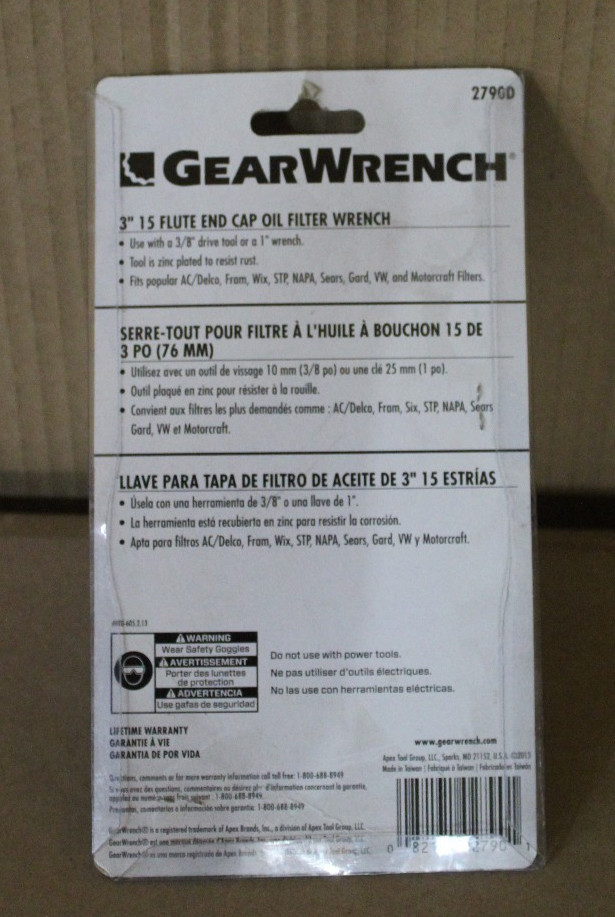 GEARWRENCH 2790D 3″ (76MM) 15 FLUTE END CAP OIL FILTER WRENCH