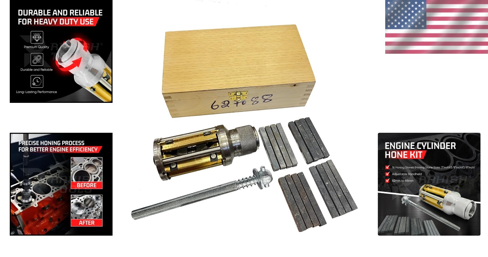 Engine Cylinder Hone Kit 62mm to 88mm Adjustable Handheld Honing Tool with 16…