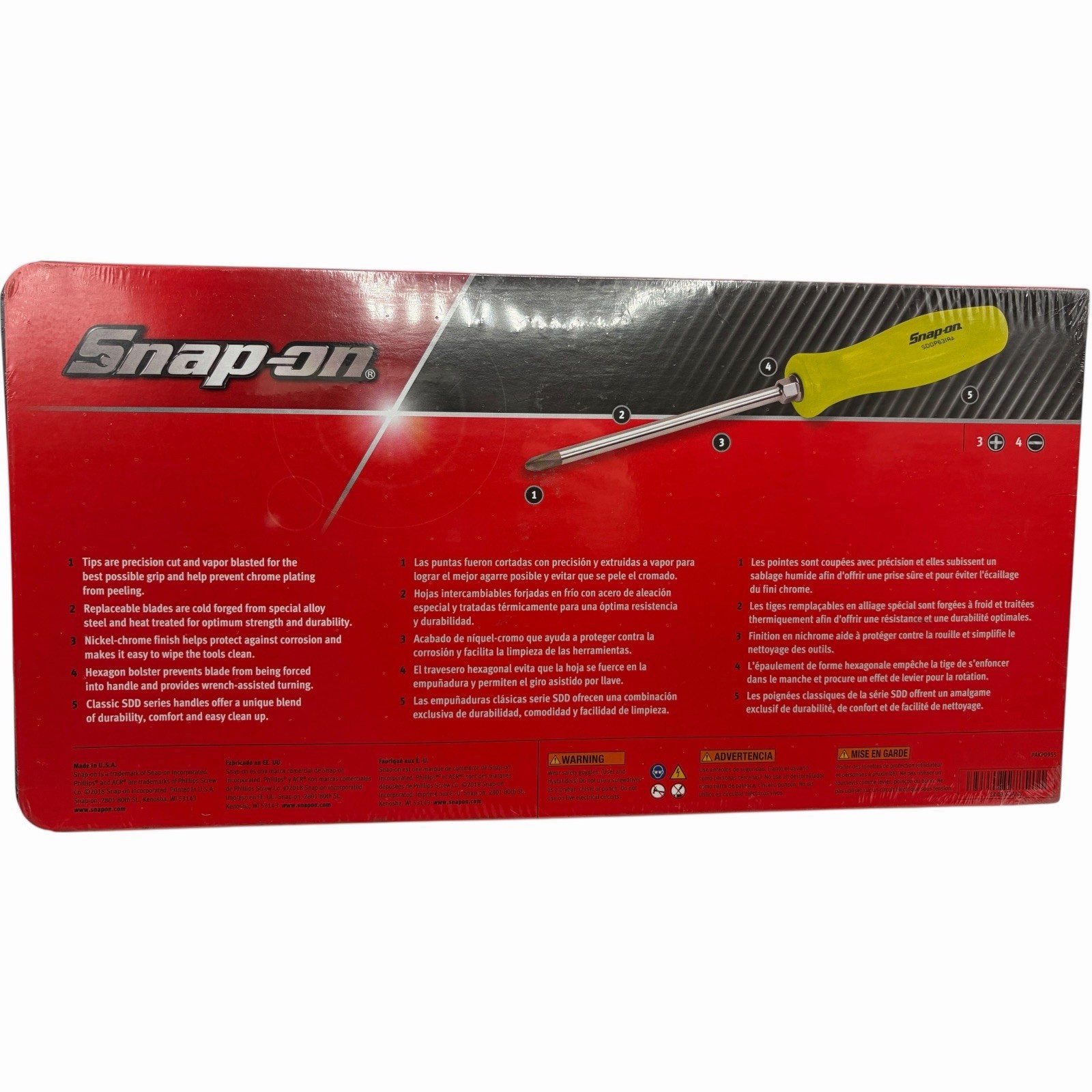 Snap On Tools High Vis Yellow Hard Handle Combination Screwdriver Set SDDX70AHV