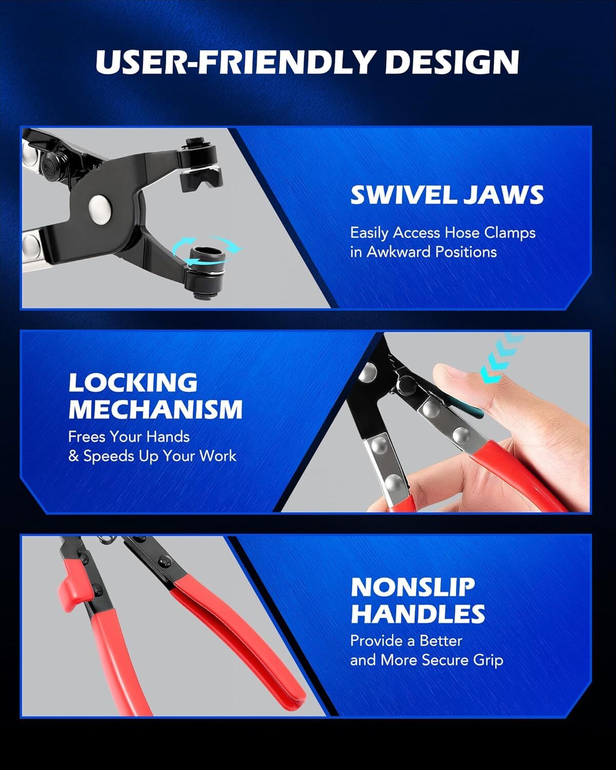 Orion Motor Tech Hose Clamp Pliers, Long Reach Wire Spring Red