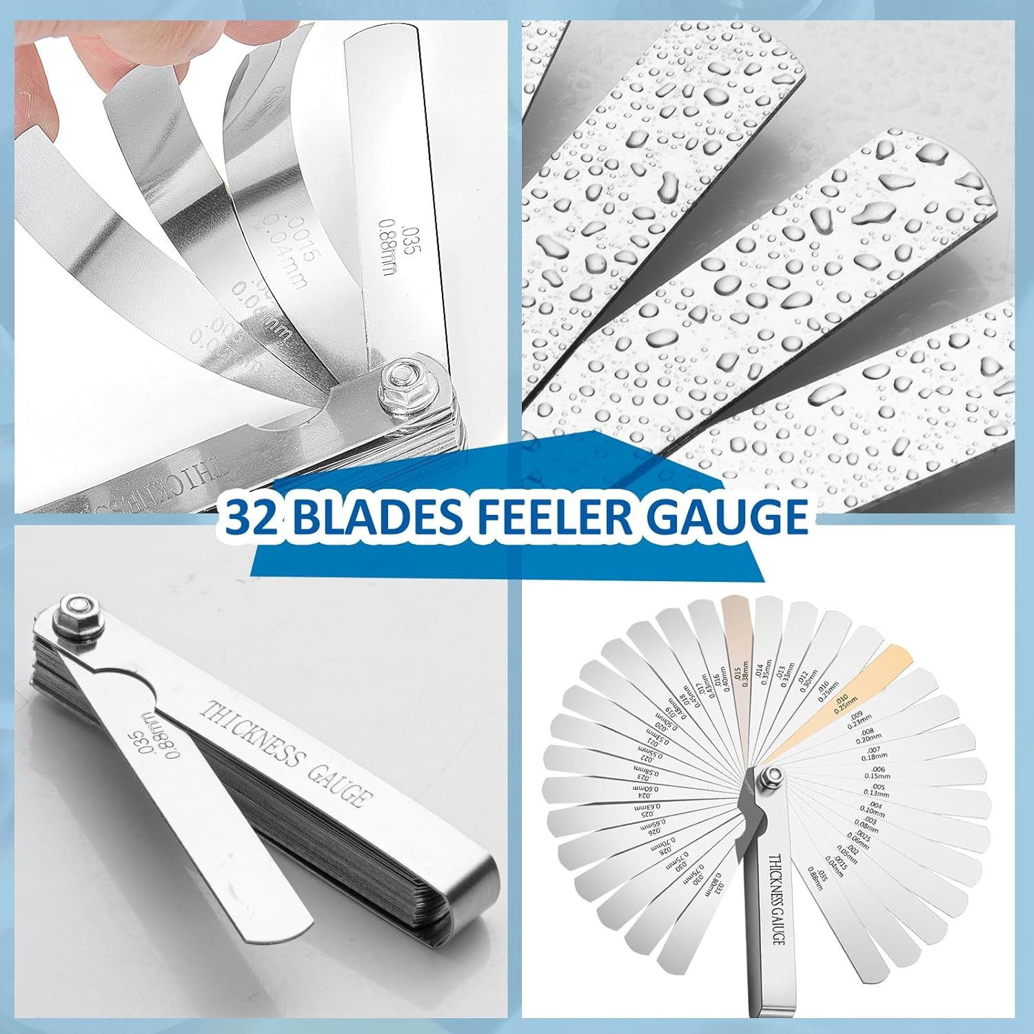 Feeler Gauge Set Stainless Steel Thickness 32 Blades 0.04-0.88 mm…