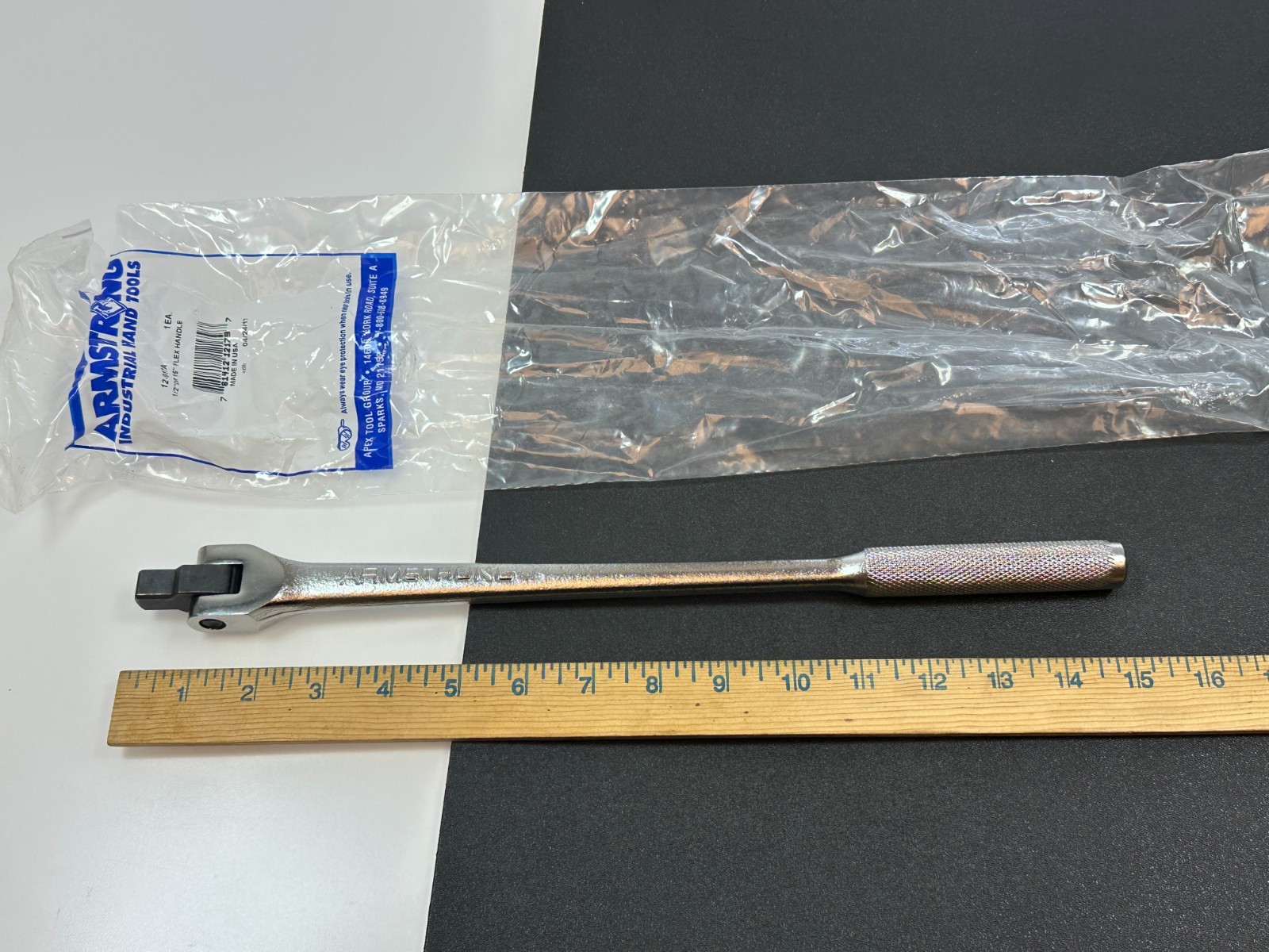 🇺🇸 NEW Armstrong USA 12-917A 1/2″ Flex Handle Breaker Bar 15″ Long Knurled NOS