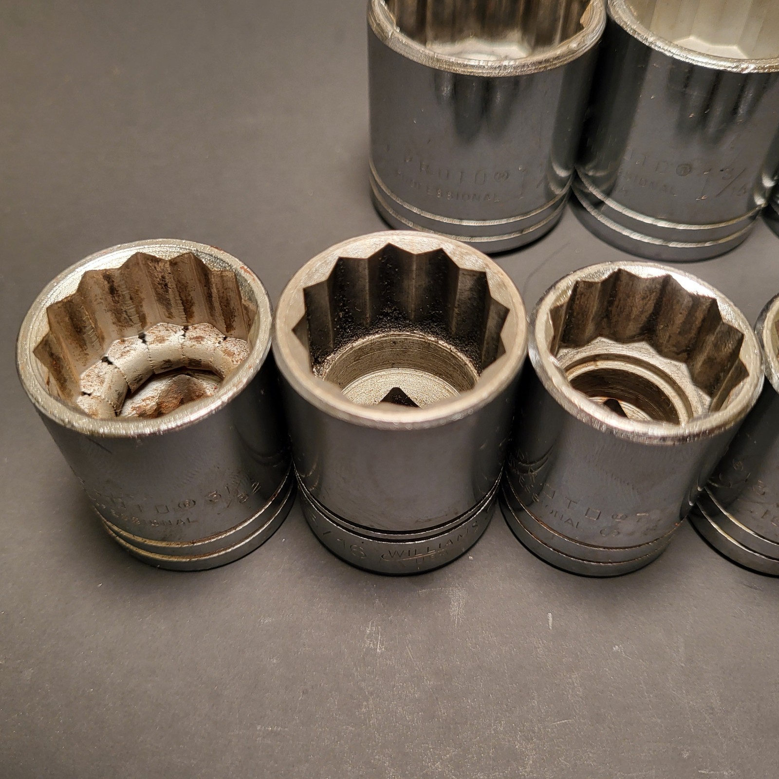 16pc Proto Prof USA 1/2”dr expanded socket set 12pt 7/16”to1-1/4” see item desc