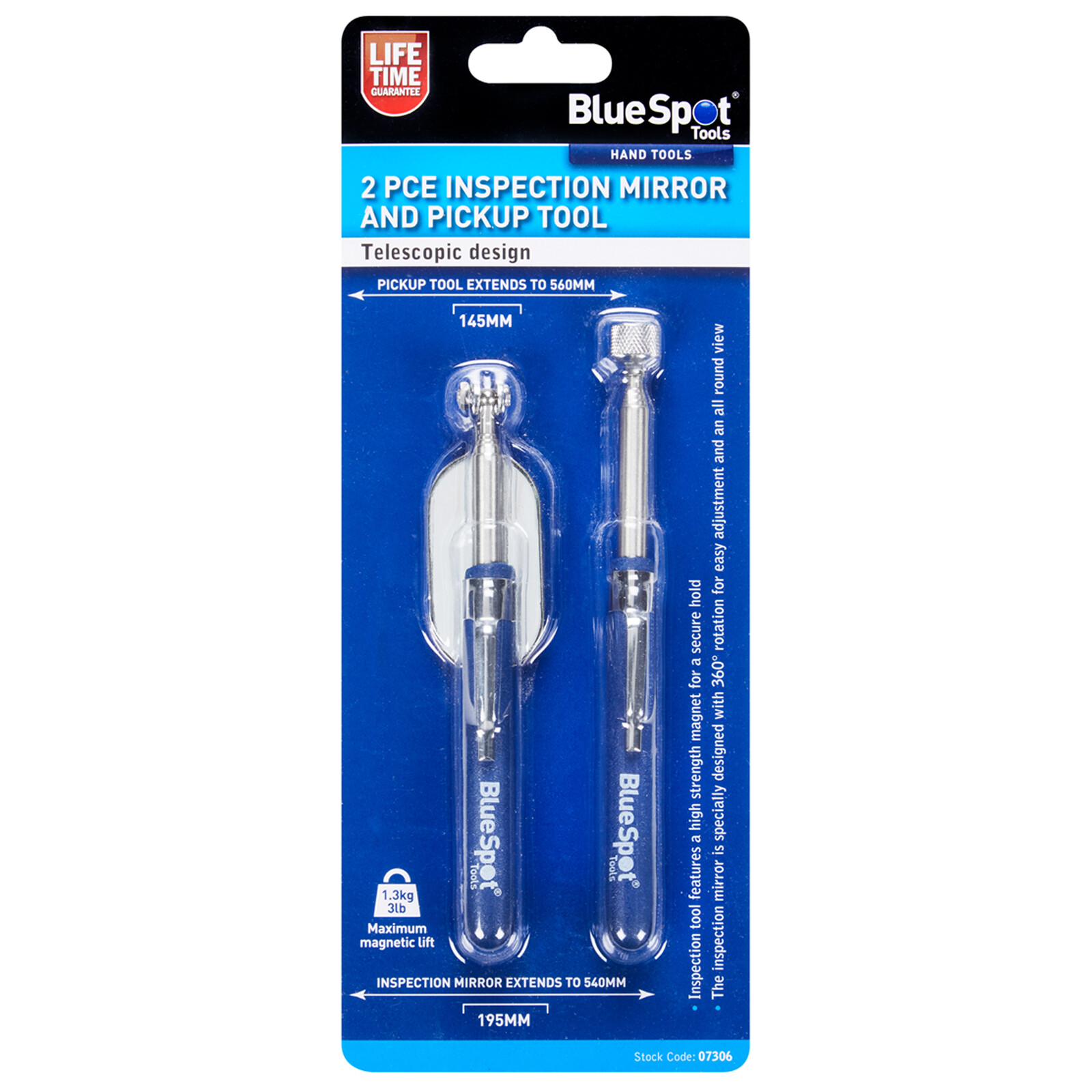 BlueSpot Telescopic Inspection Mirror and Magnetic Pickup Tool 2pc Car Mechanics