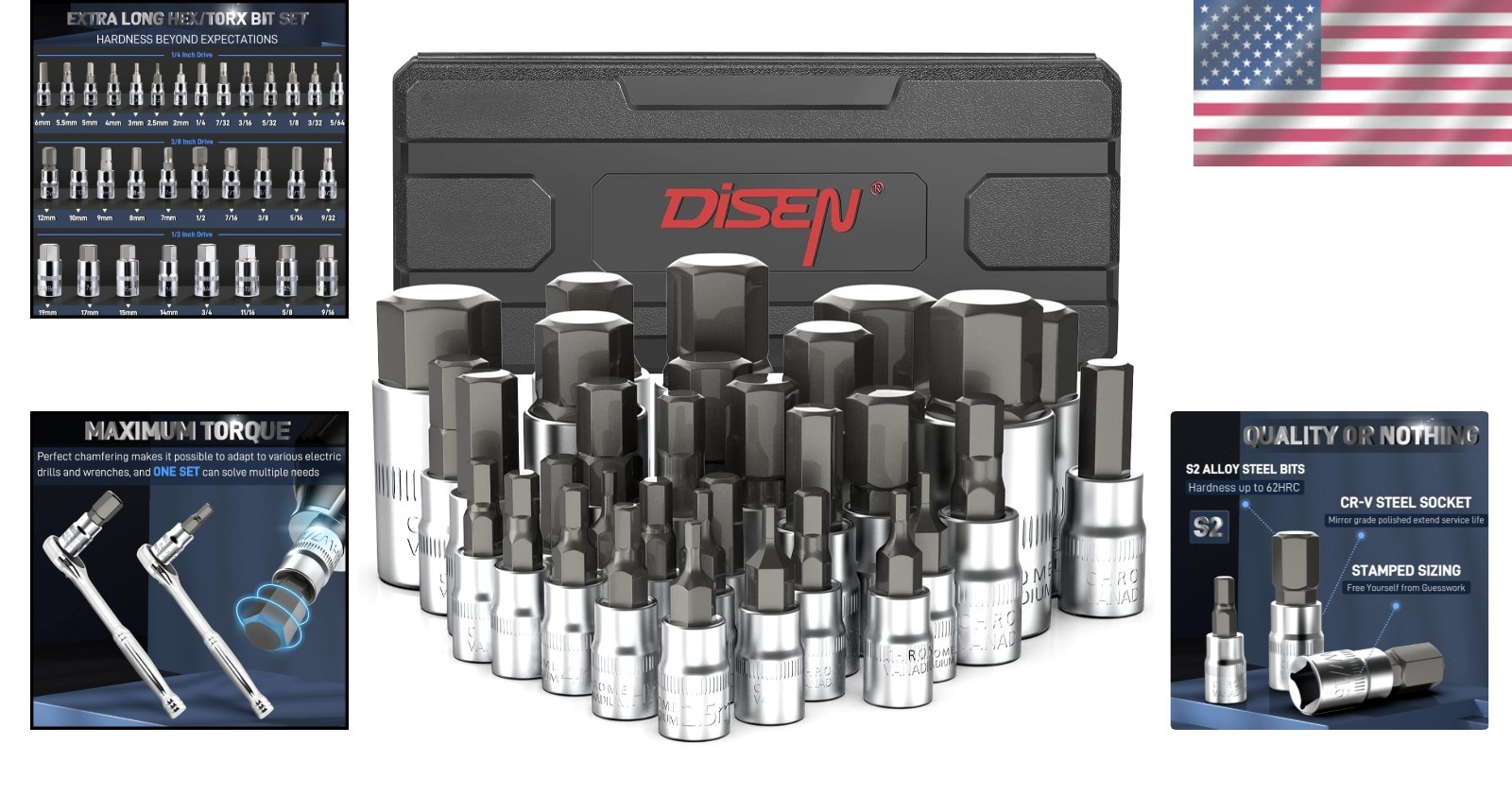 32-Piece Hex Bit Socket Set with Storage Case