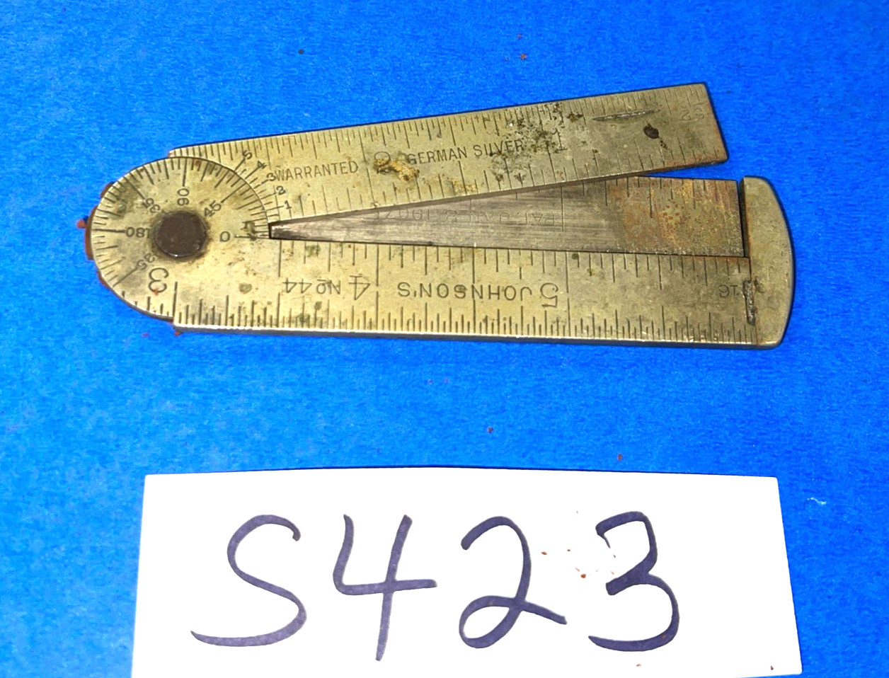 RARE JOHNSONS TOOLS 3-3/4 LONG No. 44 GERMAN SILVER CALIPER RULE 1-8-1907