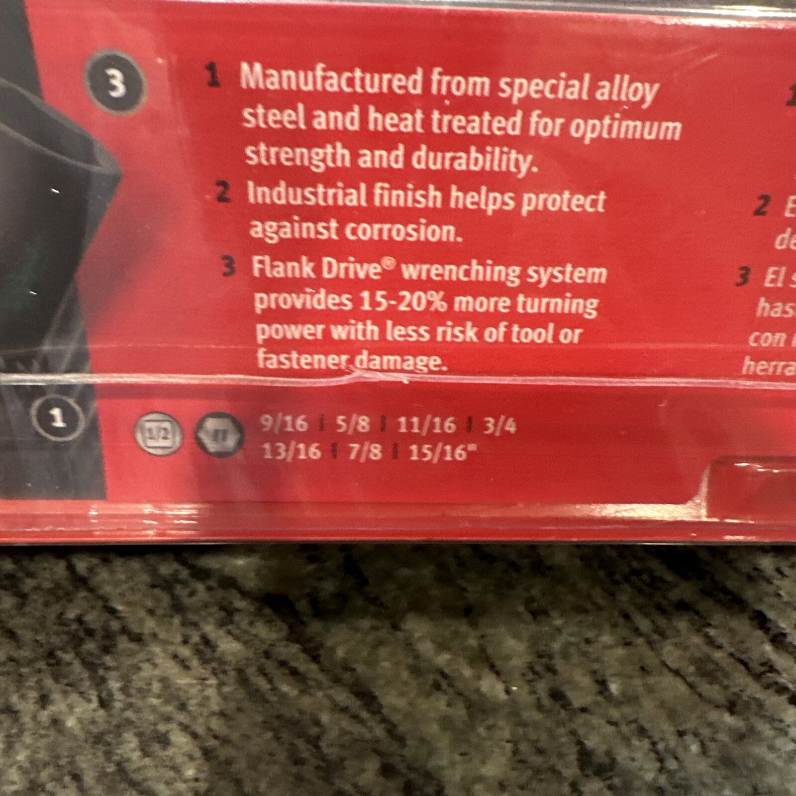Snap On 307ims 7 pc 1/2” drive semi deep impact socket set sealed 9/16-15/16