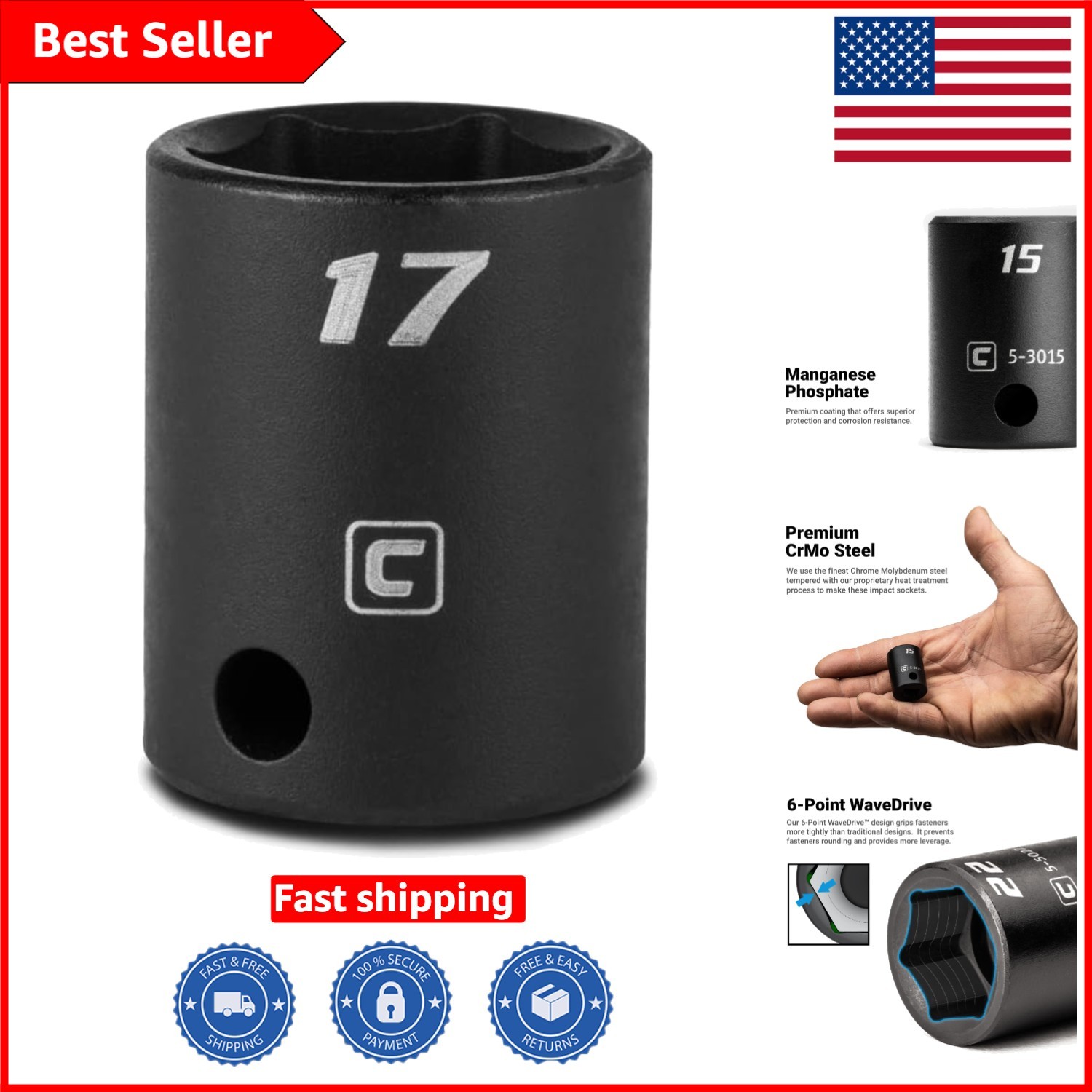 17 mm Impact Socket – Chrome Molybdenum Steel, 6-Point Drive for Tough Tasks