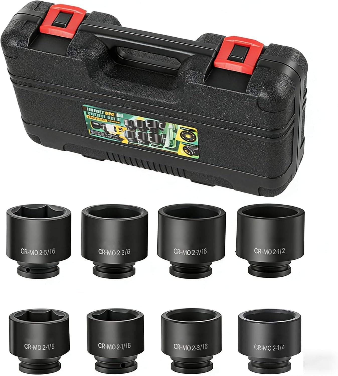 8pcs 3/4″ Drive Jumbo Large Impact Socket Set 6 Point SAE 2-1/16″ to 2-1/2″