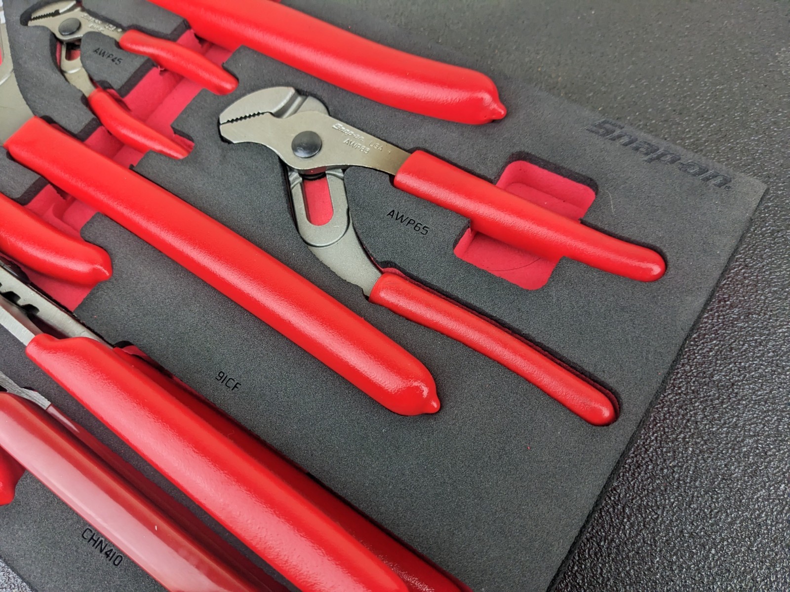 #bp054 Snap-on Tools USA NEW RED Adjustable Joint Pliers Foam Set PLAJ600FR