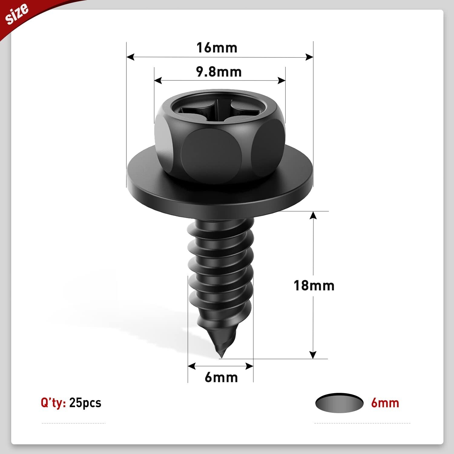Nilight 25Pcs Hex Head Screw Bolt Fit for 6mm Holes Bumper Cover 2Years Warranty