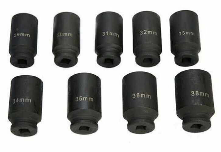 1/2″ Drive 9pcs Deep Impact Socket Set Metric 29mm-38mm Axle Hub Nut Socket Kits