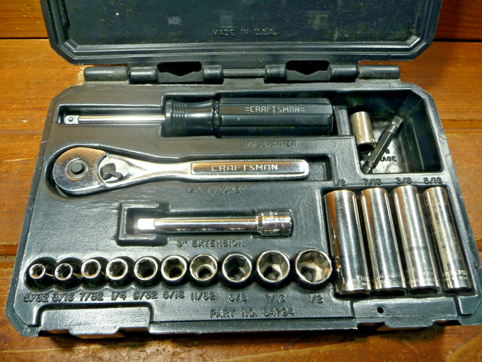 Vintage Craftsman 17 pc Socket Ratchet Portable Set Standard No. 34794 Sockets