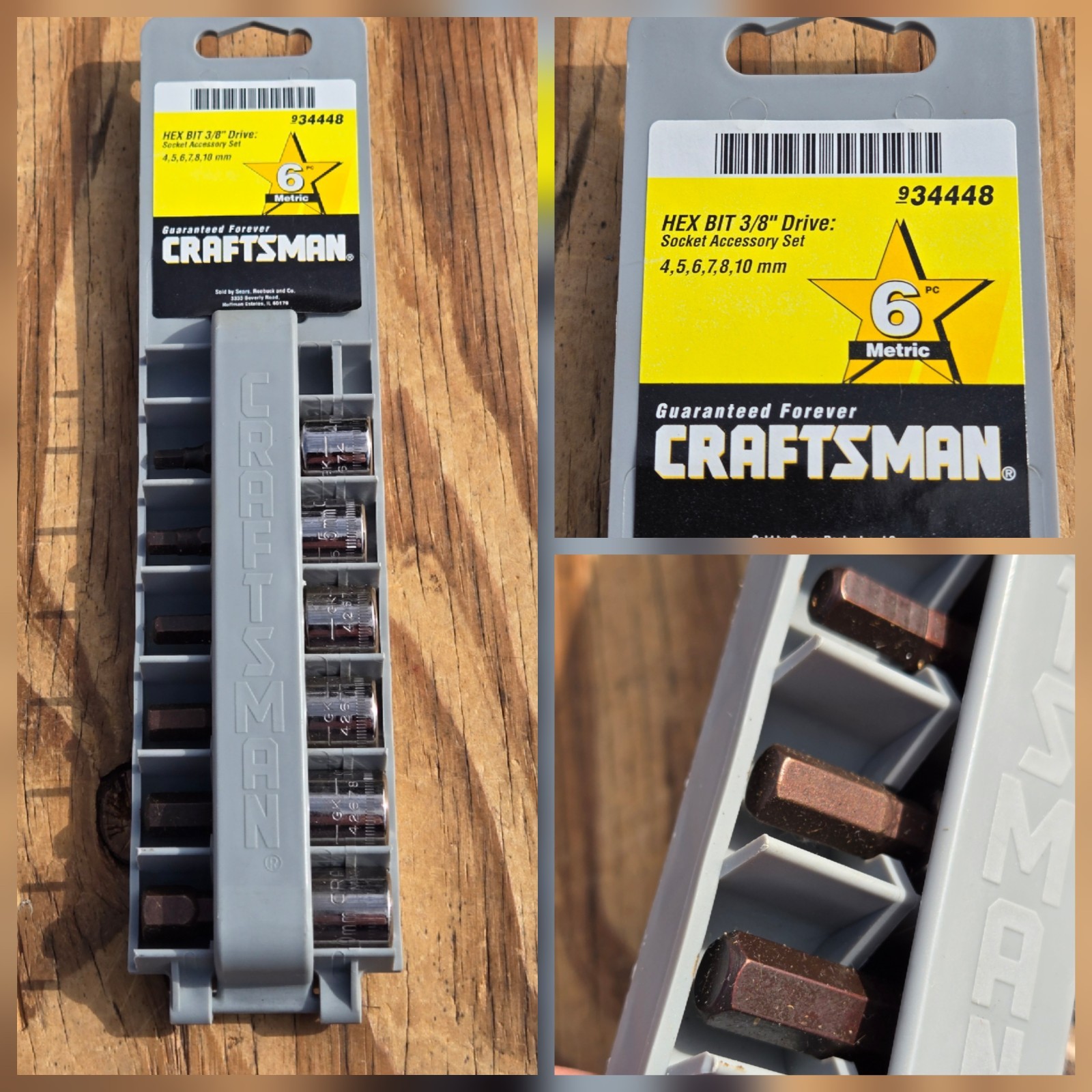 NOS SEARS Craftsman Hex Bit 6pc Socket Accessory Set 3/8″ Dr METRIC GK 34448 USA