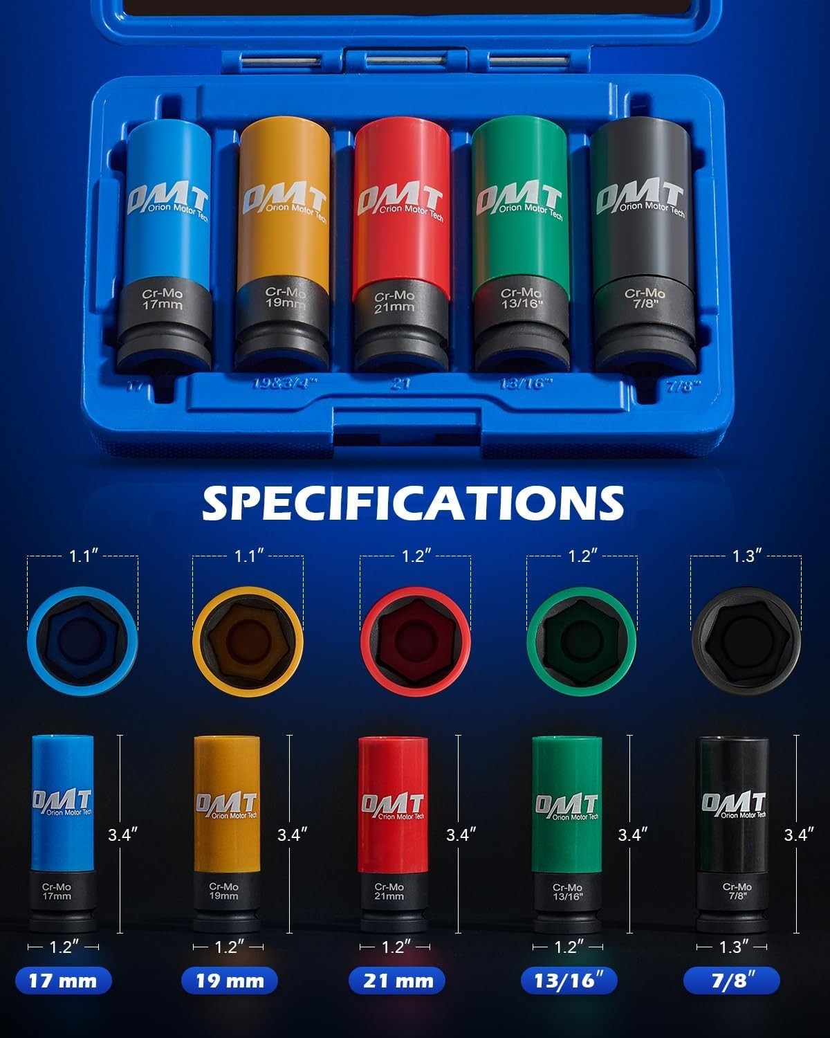 1/2″ Drive Lug Nut Socket Set, Metric 17 19 21 mm & SAE 13/16 7/8 in. Wheel S…