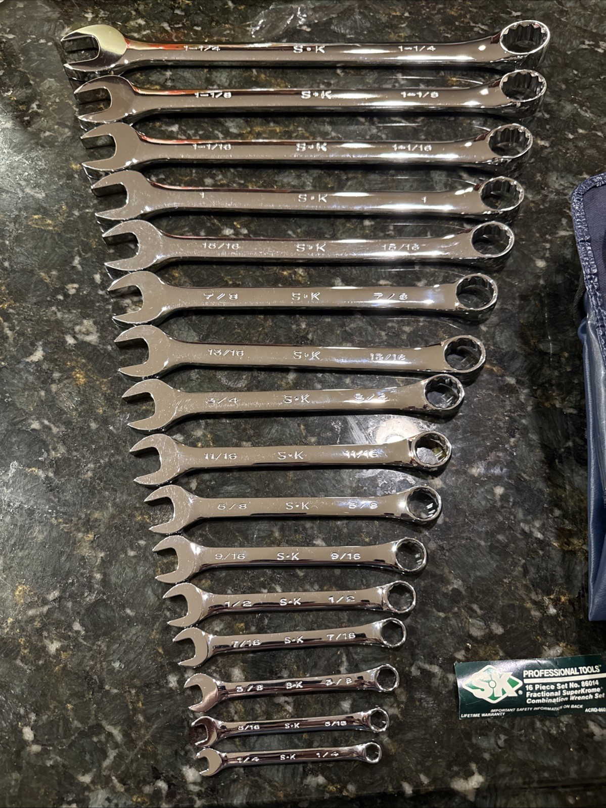 S-K 86014 Professional Tools 16-Piece Superkrome SAE Fractional Wrench Set USA