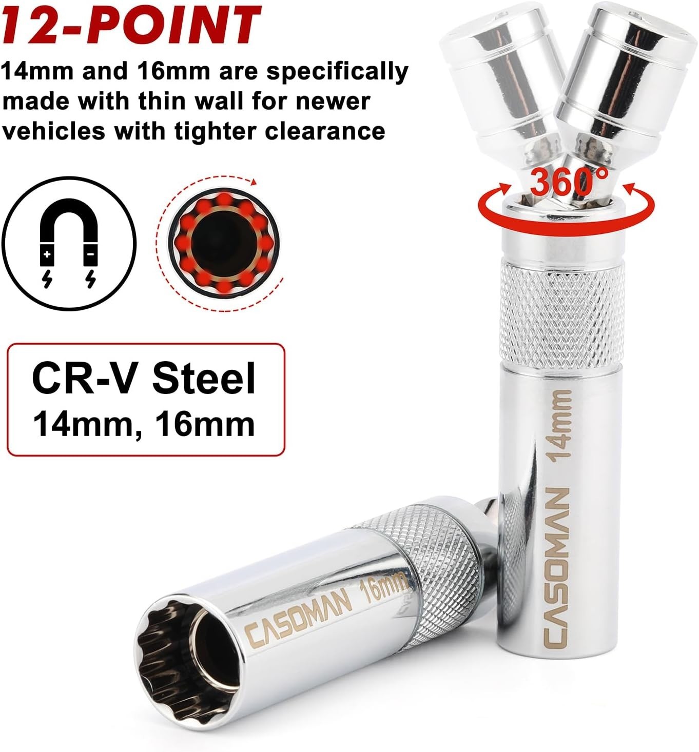Professional 10-Piece Spark Plug Socket Set – 6PT & 12PT | Mirror Polish Finish
