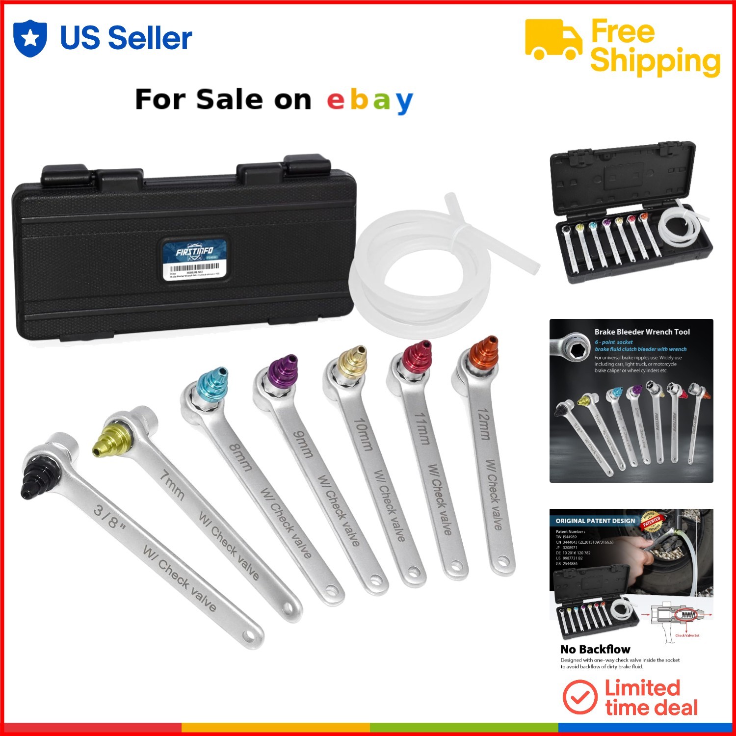 Brake Bleeder Wrench Set Alloy Steel 7-12mm & 3/8-Inch Socket Hydraulic
