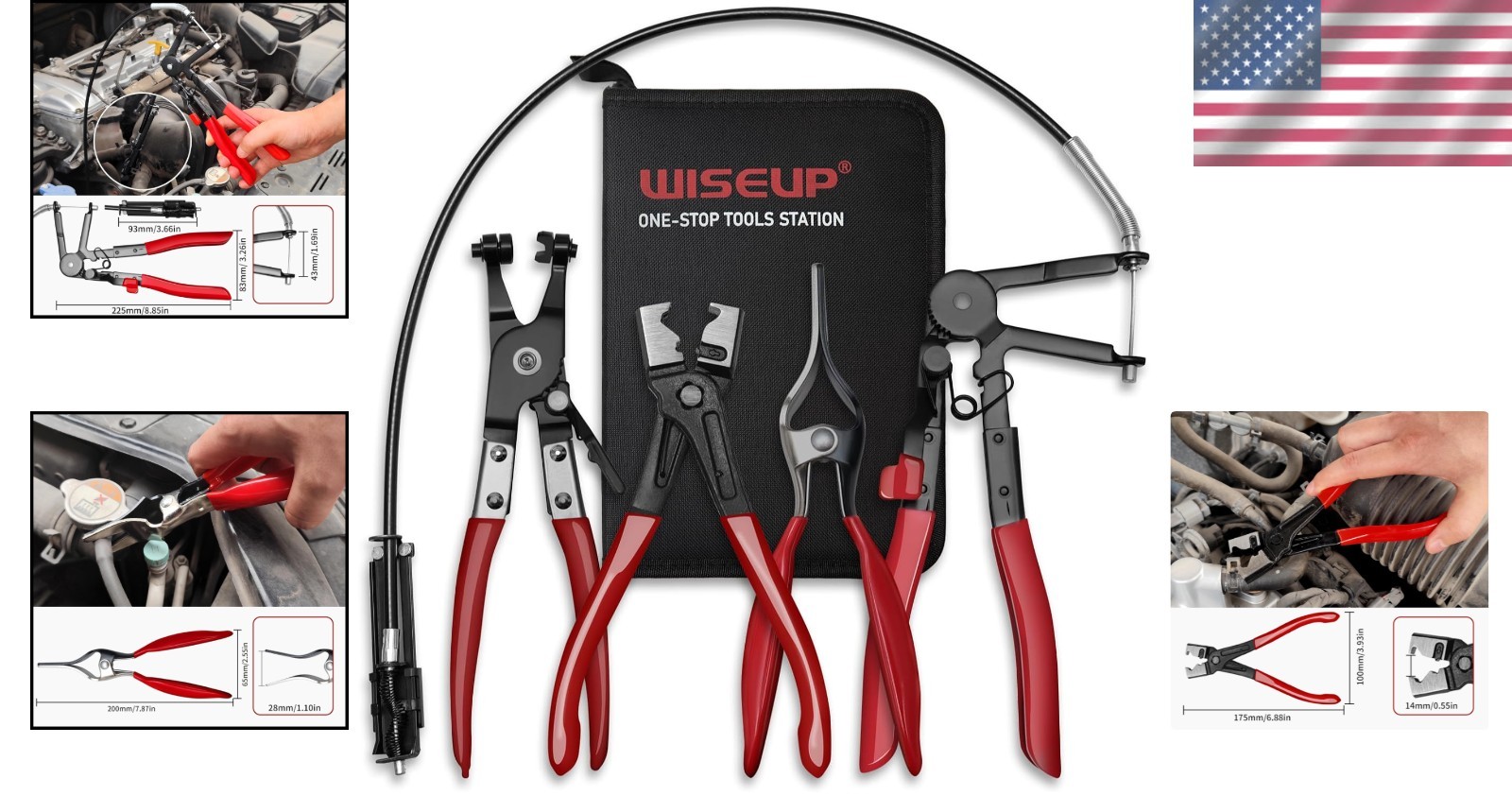 Wiseup 4-Piece Heavy-Duty Hose Clamp Pliers Set for Automotive & Industrial Use