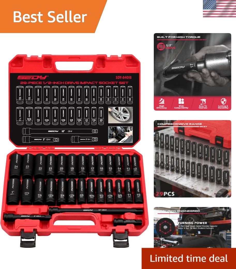 Ultimate Pro 29-Piece 1/2″ Drive Impact Socket Set – CR-V with Extension Bars