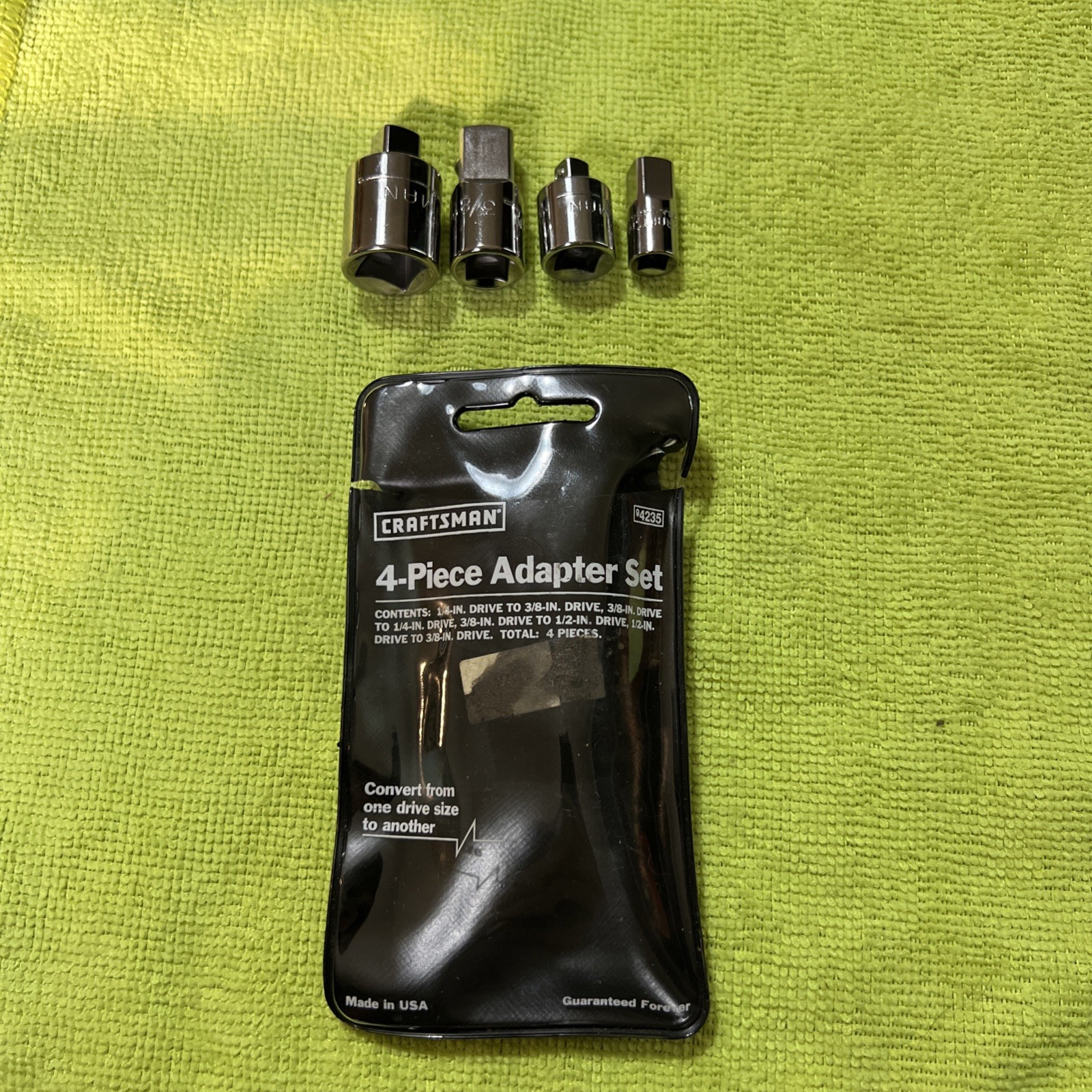 NOS Craftsman USA 4-Piece Ratchet 1/4 3/8 1/2 Adapter Set w/ Pouch 94235 NEW