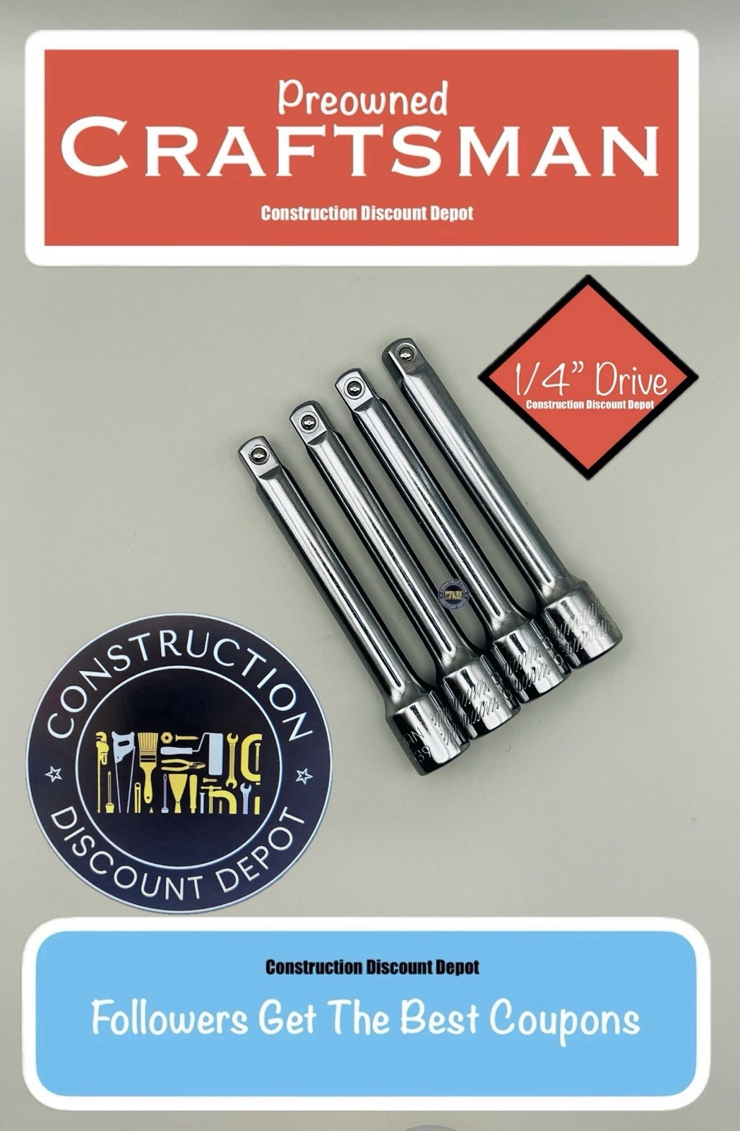 USED Bulk 4 Pack Craftsman 1/4″ Drive Preowned 3″ Extension Bar Set 1/4-in. x 3″