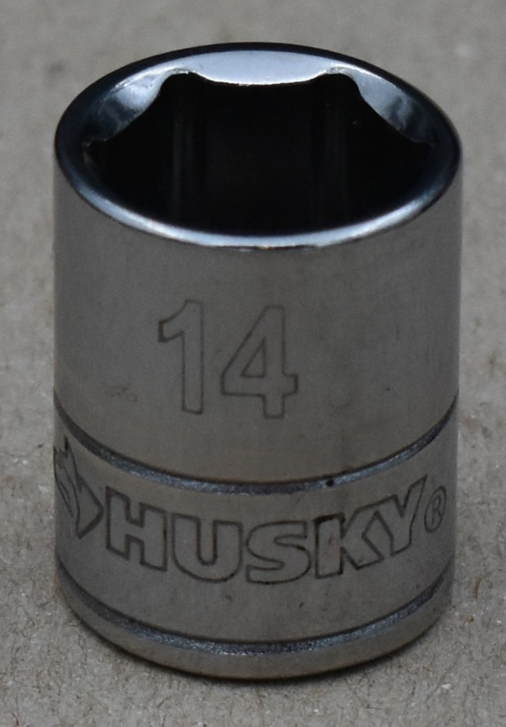 HUSKY TOOLS, 14MM METRIC, 3/8″ DRIVE, 6-POINT, CHROME SHALLOW SOCKET